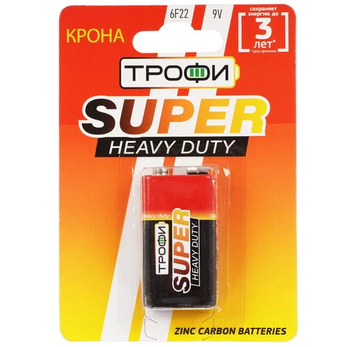 Батарейка 6F22  9V крона солевая Трофи