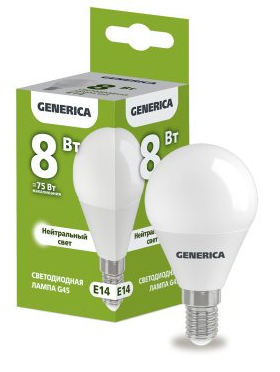 Лампа светодиодная  8,0W Е14 Led 4000К шар холодный белый свет  Generica