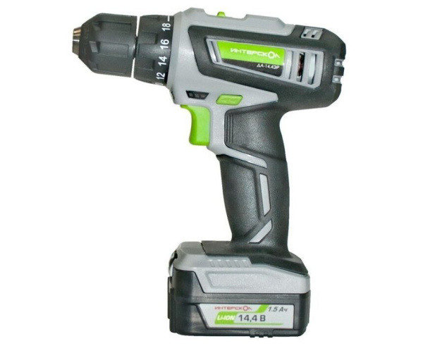 Дрель аккумуляторная 14,4V 10мм Li-ion 1,5Aх2 кейс ДА-14.4ЭР Интерскол---(23)