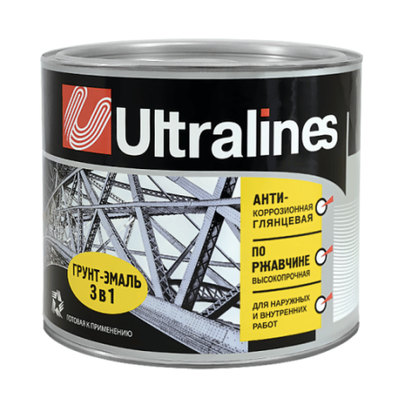 Грунт эмаль по ржавчине 3в1 черная 1,8кг глянец Ultra Lines Радуга(6)